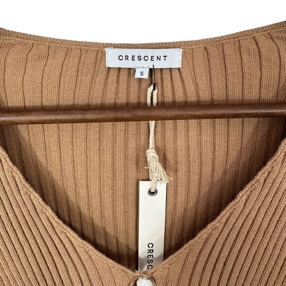 NWT Crescent Neutral Tan Ribbed Knit Balloon Sleeve Blouse, Small - Picture 7 of 7